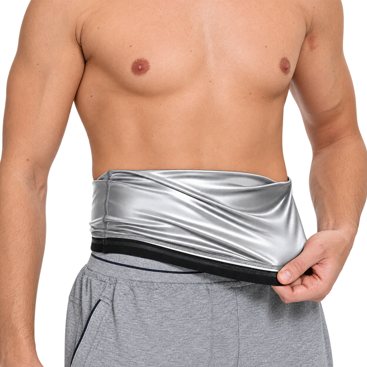 Men’s sauna waist belt showing the silver lining