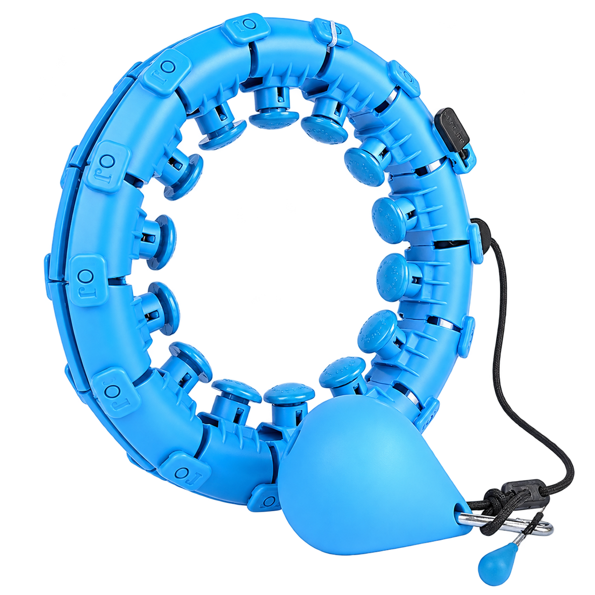 Blue segmented fitness hoop with attached weight